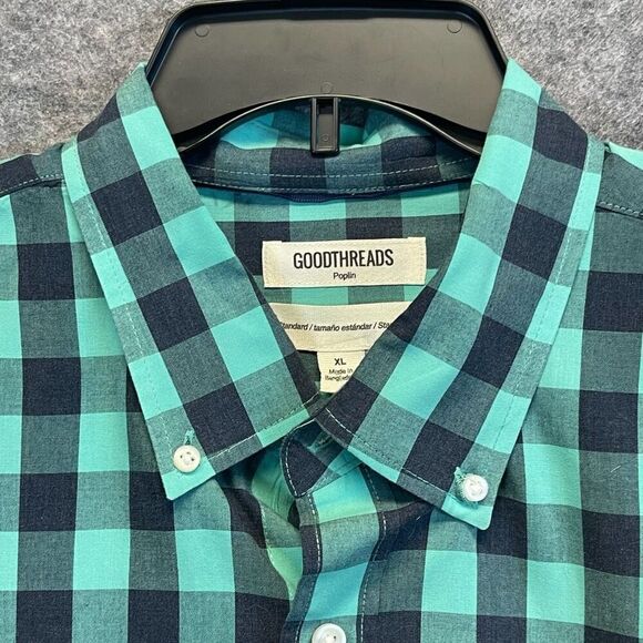 GOODTHREADS Button-down Shirt Mens XL Black Green Buffalo Plaid Poplin Standard - Picture 3 of 15